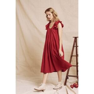 The Great. The Flutter Tulip Midi Dress in Poppy Red, Size Small